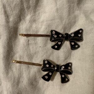 Black Bow Hair Clips with Rhinestones